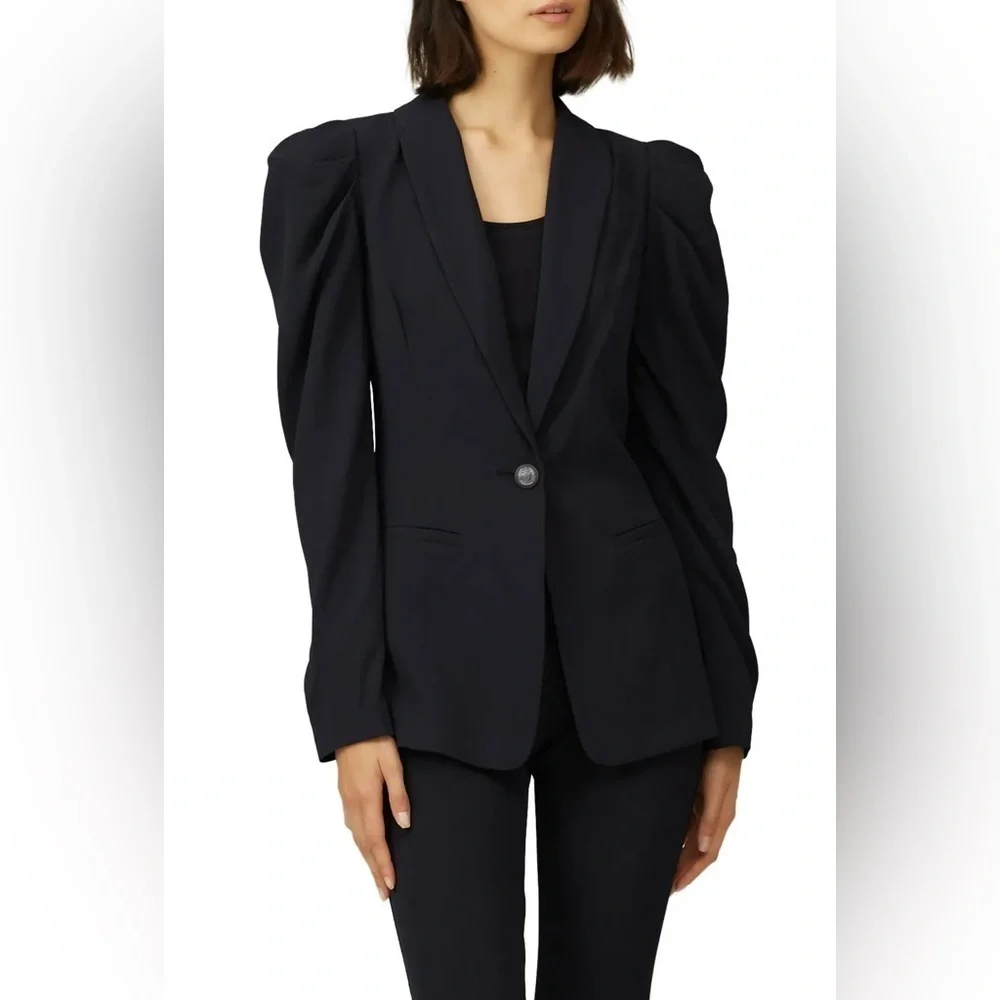Ramy Brook Albie Jacket, black, dramatic shoulder detail, button closure, sz 0